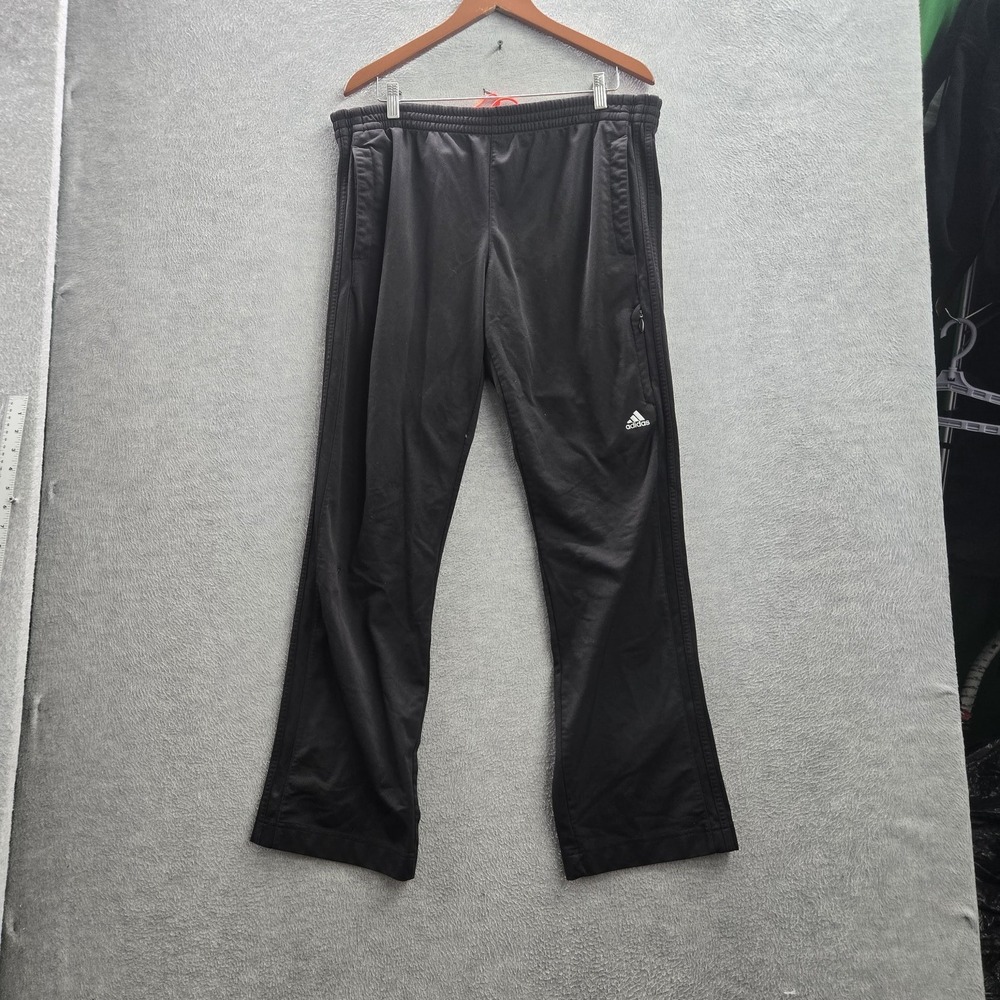 Adidas Men Activewear Pants L Black Track Zipper 31" Inseam Logo